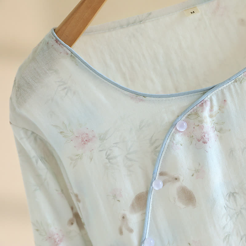 Oriental Rabbit Bamboo Cotton Gauze Nightdress - image 3