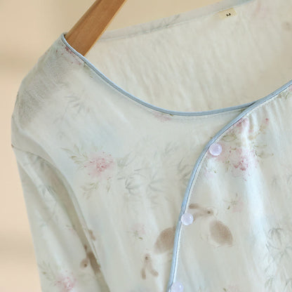 Oriental Rabbit Bamboo Cotton Gauze Nightdress - image 3