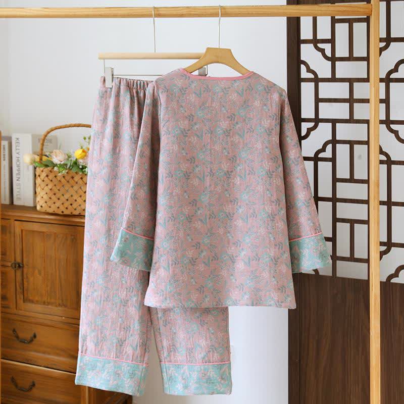 Oriental Floral Cotton Gauze Jacquard Pajamas - image 4
