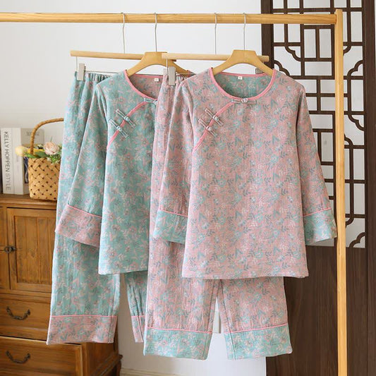 Oriental Floral Cotton Gauze Jacquard Pajamas - image 0