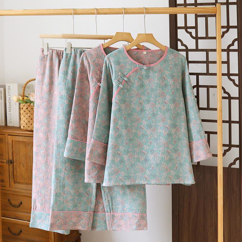 Oriental Floral Cotton Gauze Jacquard Pajamas - image 1