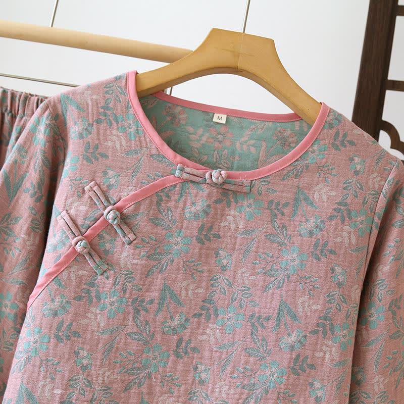 Oriental Floral Cotton Gauze Jacquard Pajamas - image 5