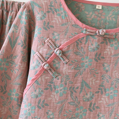 Oriental Floral Cotton Gauze Jacquard Pajamas - image 6
