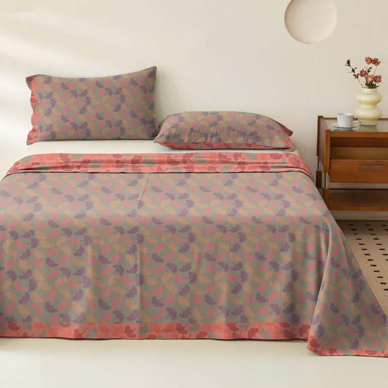 Ginkgo Leaf Cotton Gauze Bedspread - Grey & Pink - 2PCS Pillowcases - 40" x 20" - image 4