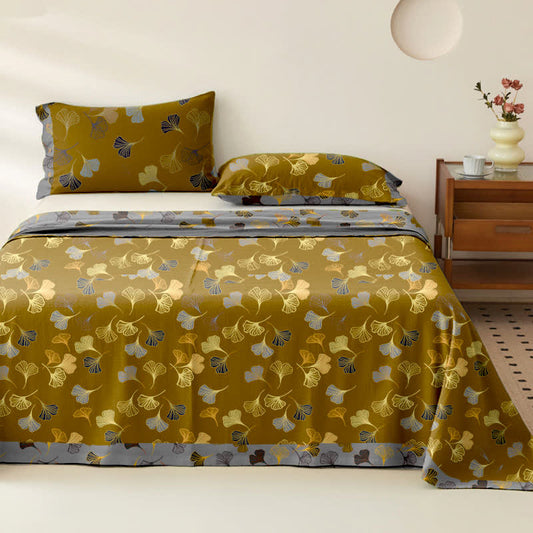 Ginkgo Reversible Cotton Gauze Jacquard Bedspread - Dark Yellow - 2PCS Pillowcases - 40" x 20" - image 0
