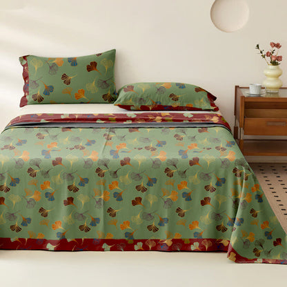 Ginkgo Biloba Cotton Jacquard Sheet Bedspread - Green - 2PCS Pillowcases - 40" x 20" - image 16