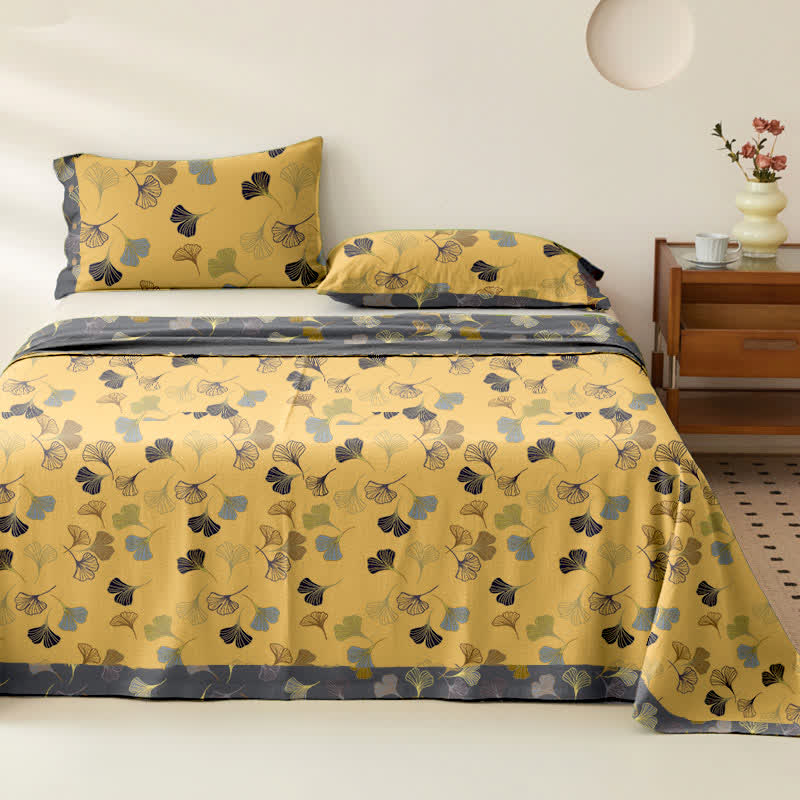 Ginkgo Biloba Cotton Jacquard Sheet Bedspread - Light Yellow - 2PCS Pillowcases - 40" x 20" - image 19
