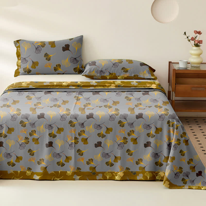 Ginkgo Biloba Cotton Jacquard Sheet Bedspread - Grey - 2PCS Pillowcases - 40" x 20" - image 12