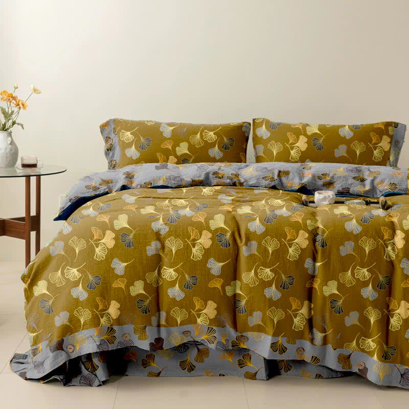 Ginkgo Biloba Cotton Bedding Set(4PCS) - Yellow - Cal King - image 0