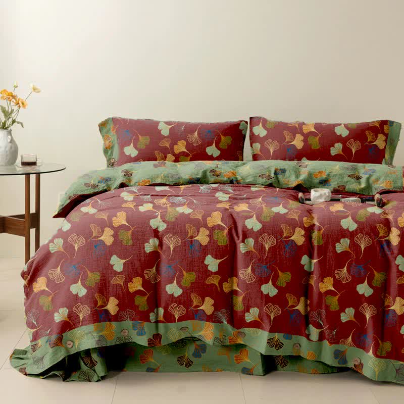Ginkgo Biloba Cotton Bedding Set(4PCS) - Wine - Cal King - image 20