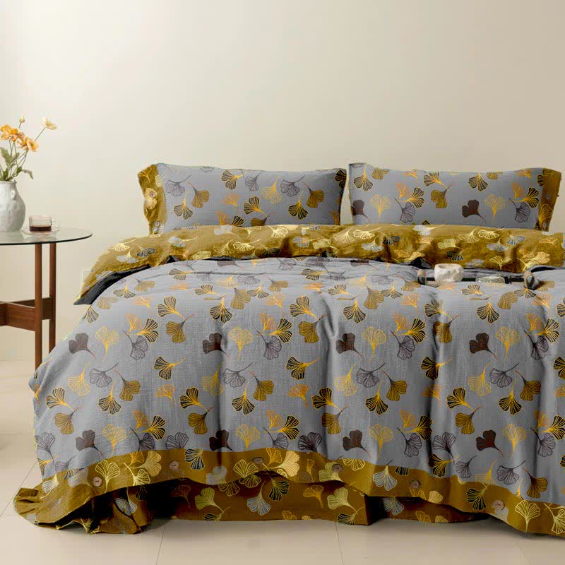 Ginkgo Biloba Cotton Bedding Set(4PCS) - Light Grey - Cal King - image 16