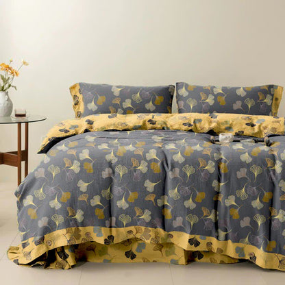 Ginkgo Biloba Cotton Bedding Set(4PCS) - Dark Grey - Cal King - image 32