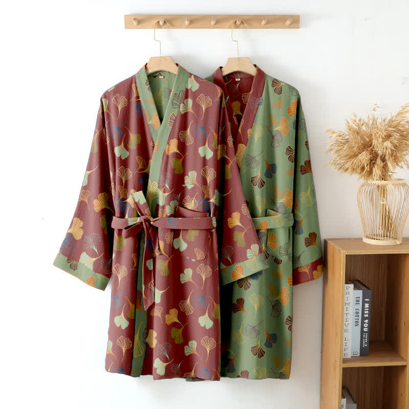 Ginkgo Biloba Cotton Gauze Kimono Robe - image 5