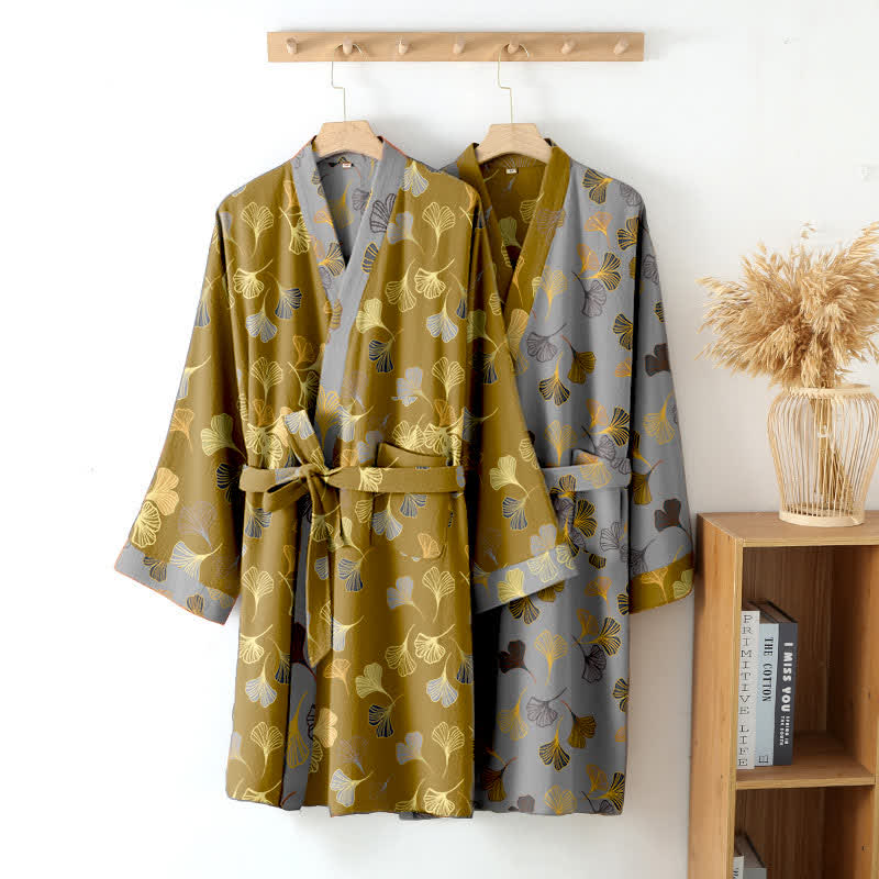 Ginkgo Biloba Cotton Gauze Kimono Robe - image 4