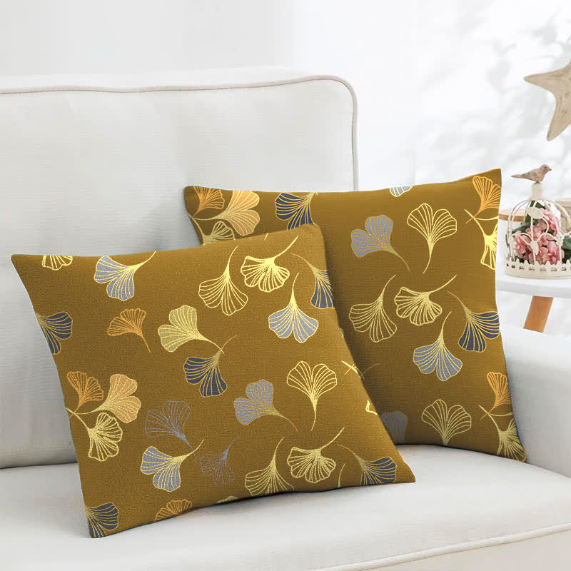 Ginkgo Biloba Cotton Jacquard Square Pillowcases(2PCS) - Dark Yellow - 18" x 18" - image 23
