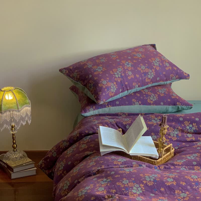 Purple Floral Cotton Jacquard Bedding Set(4PCS) - image 3