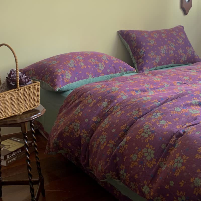 Purple Floral Cotton Jacquard Bedding Set(4PCS) - image 1