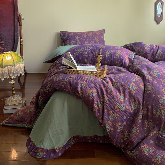 Purple Floral Cotton Jacquard Bedding Set(4PCS) - King - image 0
