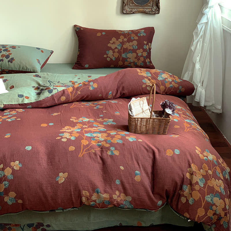 Botanical Cotton Double Gauze Bedding Set(4PCS) - Wine - King - image 0