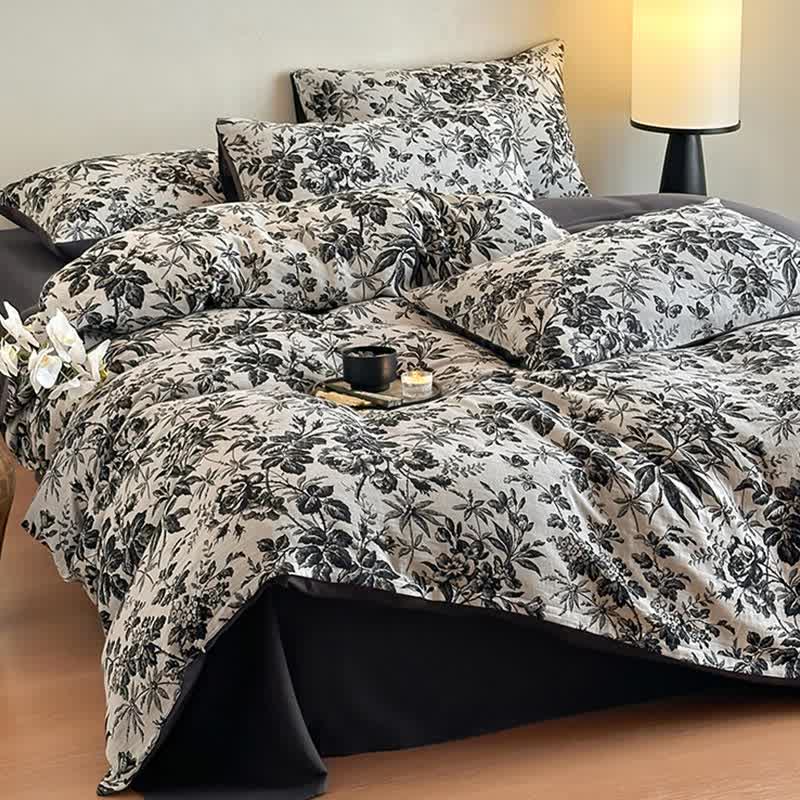 Black Camellia Natural Cotton Bedding Set(4PCS) - image 2