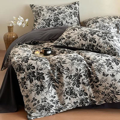 Black Camellia Natural Cotton Bedding Set(4PCS) - image 1