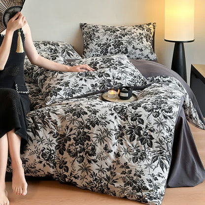 Black Camellia Natural Cotton Bedding Set(4PCS) - image 7