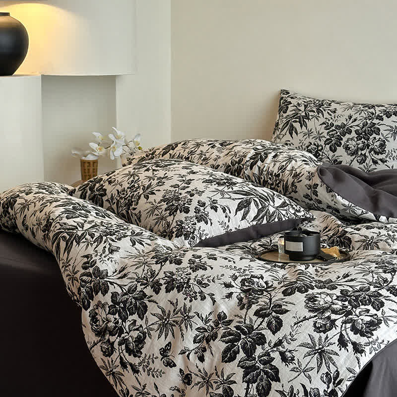 Black Camellia Natural Cotton Bedding Set(4PCS) - image 5