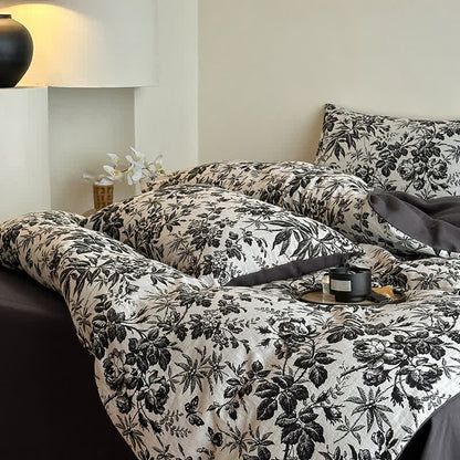 Black Camellia Natural Cotton Bedding Set(4PCS) - image 5