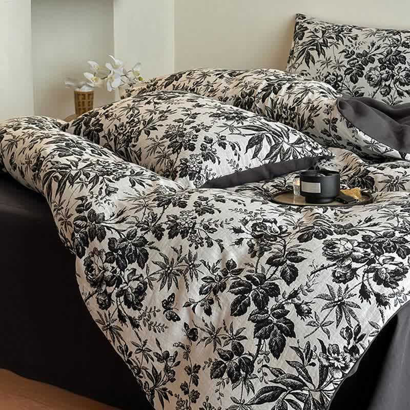 Black Camellia Natural Cotton Bedding Set(4PCS) - image 4
