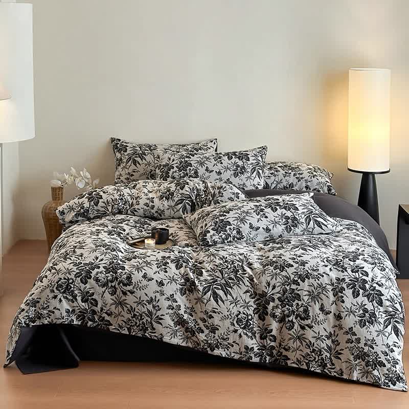 Black Camellia Natural Cotton Bedding Set(4PCS) - King - image 0