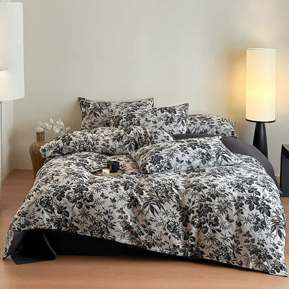 Black Camellia Natural Cotton Bedding Set(4PCS) - King - image 0