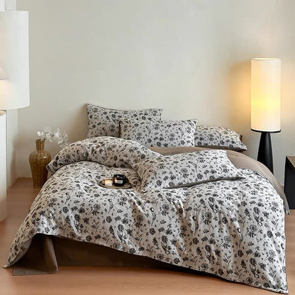 Black Floral Natural Cotton Bedding Set(4PCS) - King - image 0