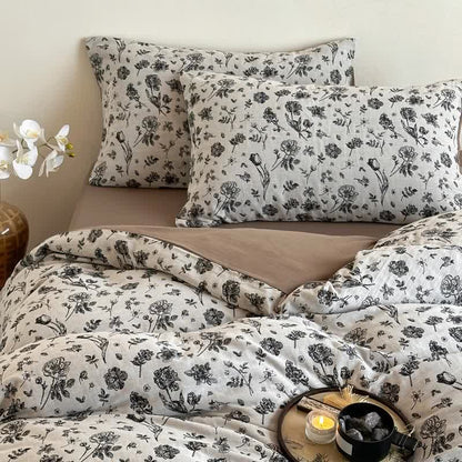 Black Floral Natural Cotton Bedding Set(4PCS) - image 4