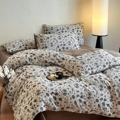 Black Floral Natural Cotton Bedding Set(4PCS) - image 2