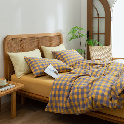 Cotton Checkered Dorm Bedding Set - Purple & Yellow - Cal King - image 2