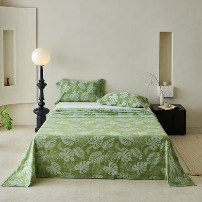 Green Monstera Cotton Gauze Jacquard Bedspread - Green - 2PCS Pillowcases - 41" x 20" - image 4