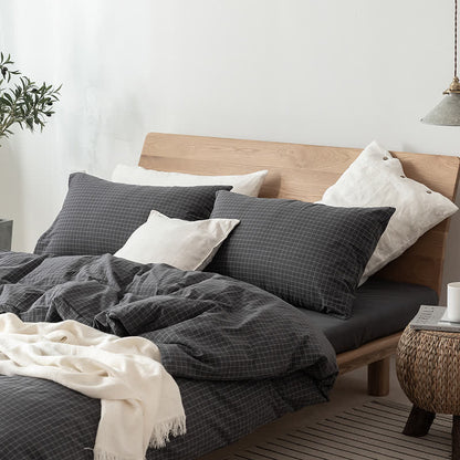 Minimalist Grid Pattern Cotton Dorm Bedding Set - Black - Cal King - image 2