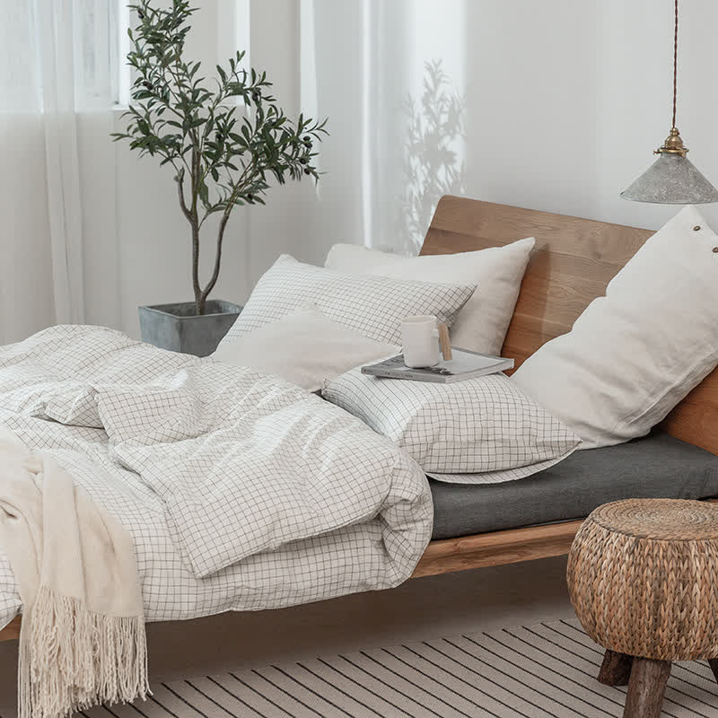 Minimalist Grid Pattern Cotton Dorm Bedding Set - image 4