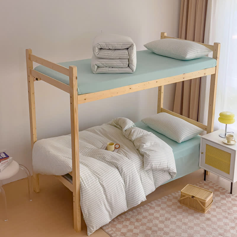 Cotton Minimalist Striped Dorm Bedding Set - Blue Green - Cal King - image 3