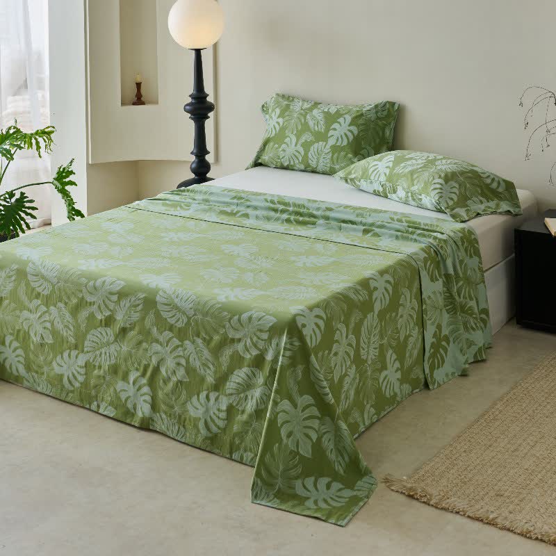 Green Monstera Cotton Gauze Jacquard Bedspread - image 5