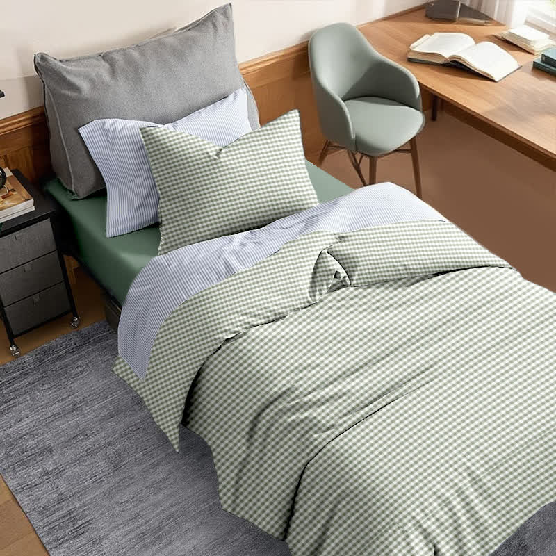 Cotton Plaid Duvet Cover Dorm Bedding Set - image 9