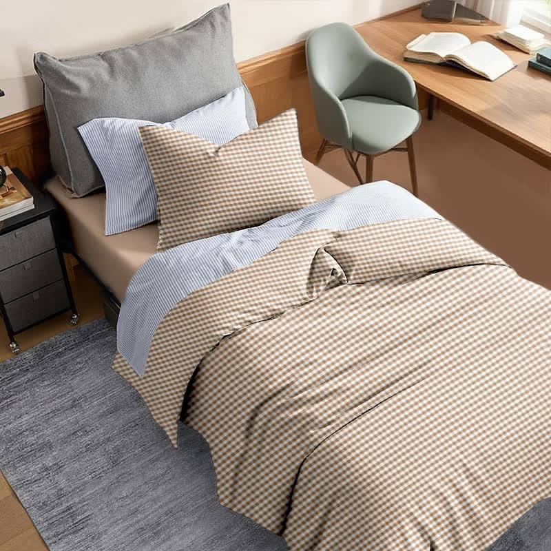 Cotton Plaid Duvet Cover Dorm Bedding Set - image 19