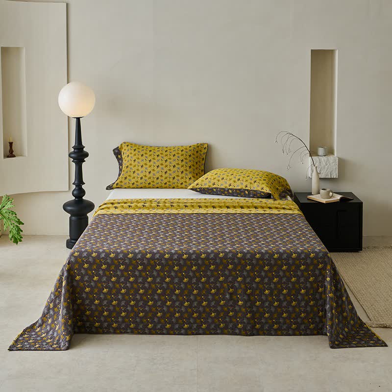 Nature-inspired Ginkgo Biloba Natural Cotton  Bedspread - Dark Coffee - 2PCS Pillowcases - 41" x 20" - image 24