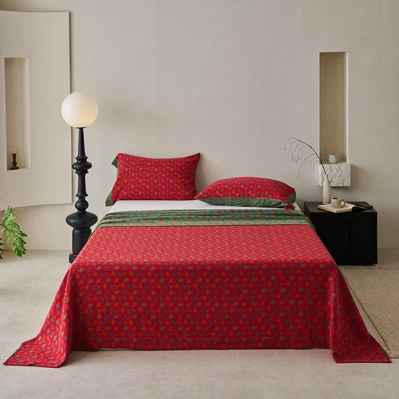 Nature-inspired Ginkgo Biloba Natural Cotton  Bedspread - Red - 2PCS Pillowcases - 41" x 20" - image 0