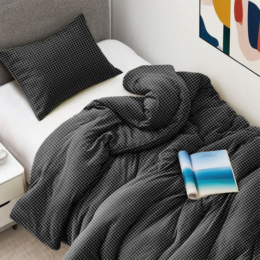 Minimalist Grid Pattern Cotton Dorm Bedding Set - image 0