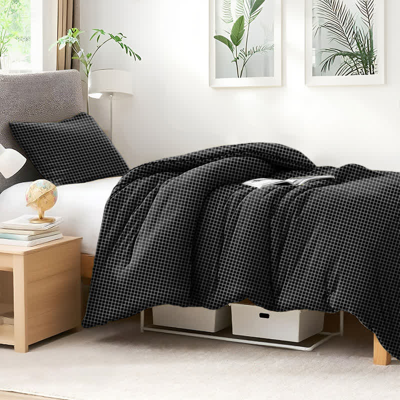 Minimalist Grid Pattern Cotton Dorm Bedding Set - image 1