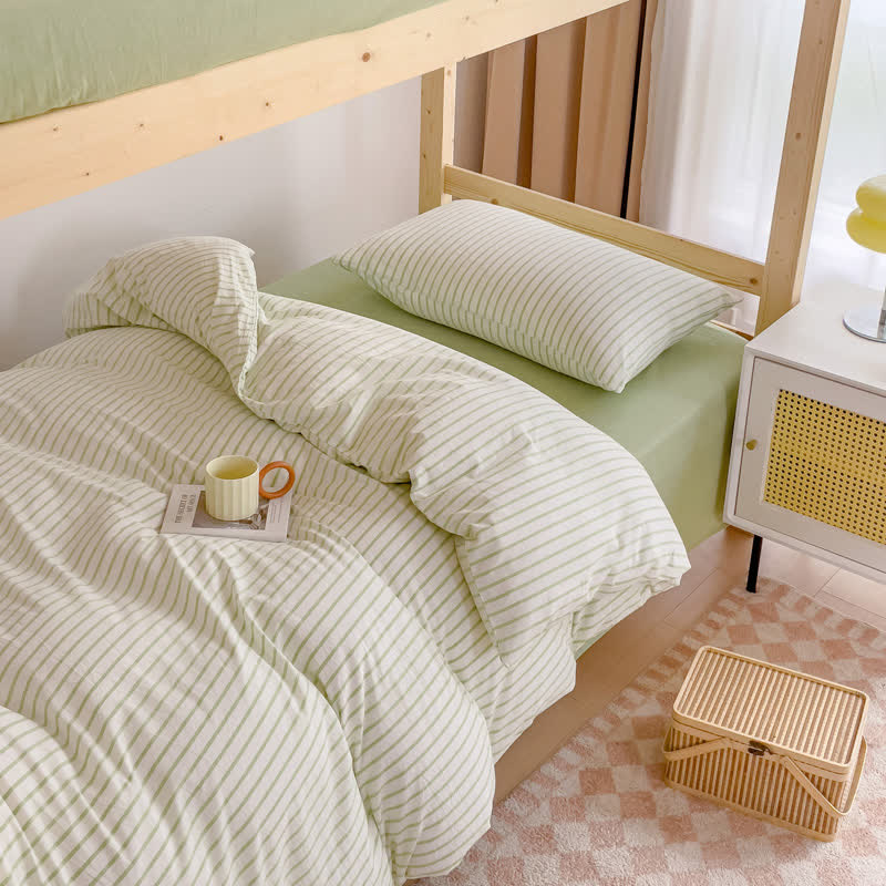 Cotton Minimalist Striped Dorm Bedding Set - Light Green - Cal King - image 0