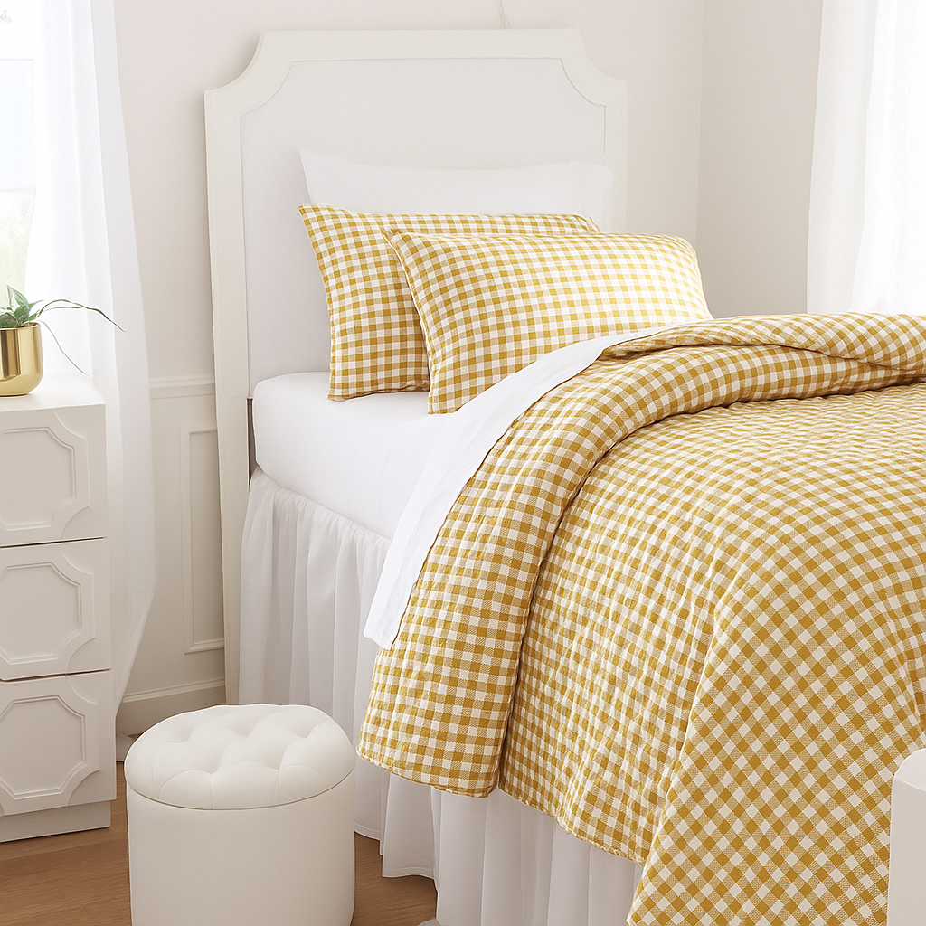 Cotton Plaid Duvet Cover Dorm Bedding Set - image 0