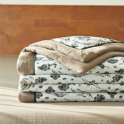 Black Floral Natural Cotton Gauze Quilt - image 7