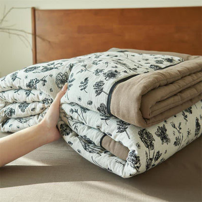 Black Floral Natural Cotton Gauze Quilt - image 8